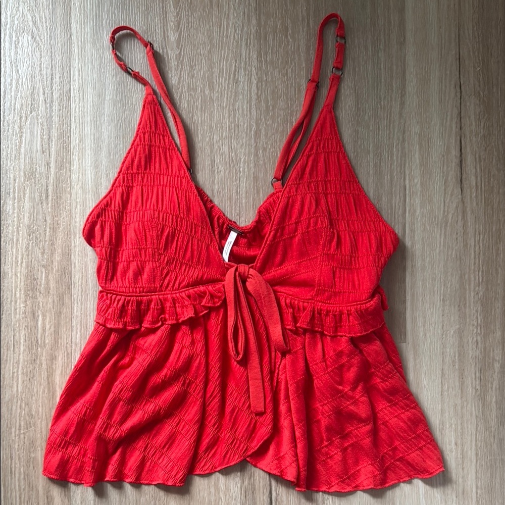 Free People Red Ruffle Flowy Tank Top